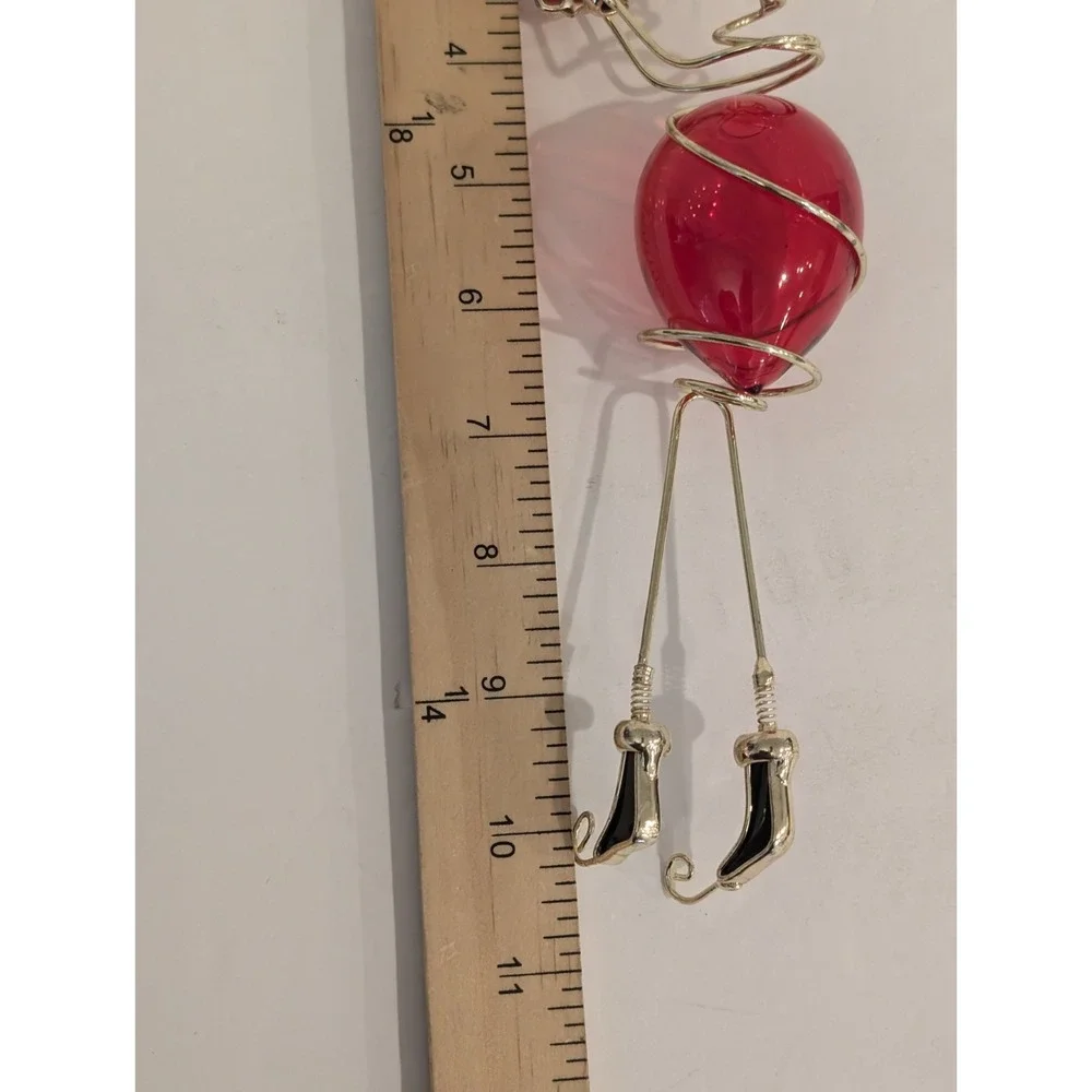 Wire Wrapped Stained Glass Hanging Santa Ornament Decor Acrylic Gold Tone 10